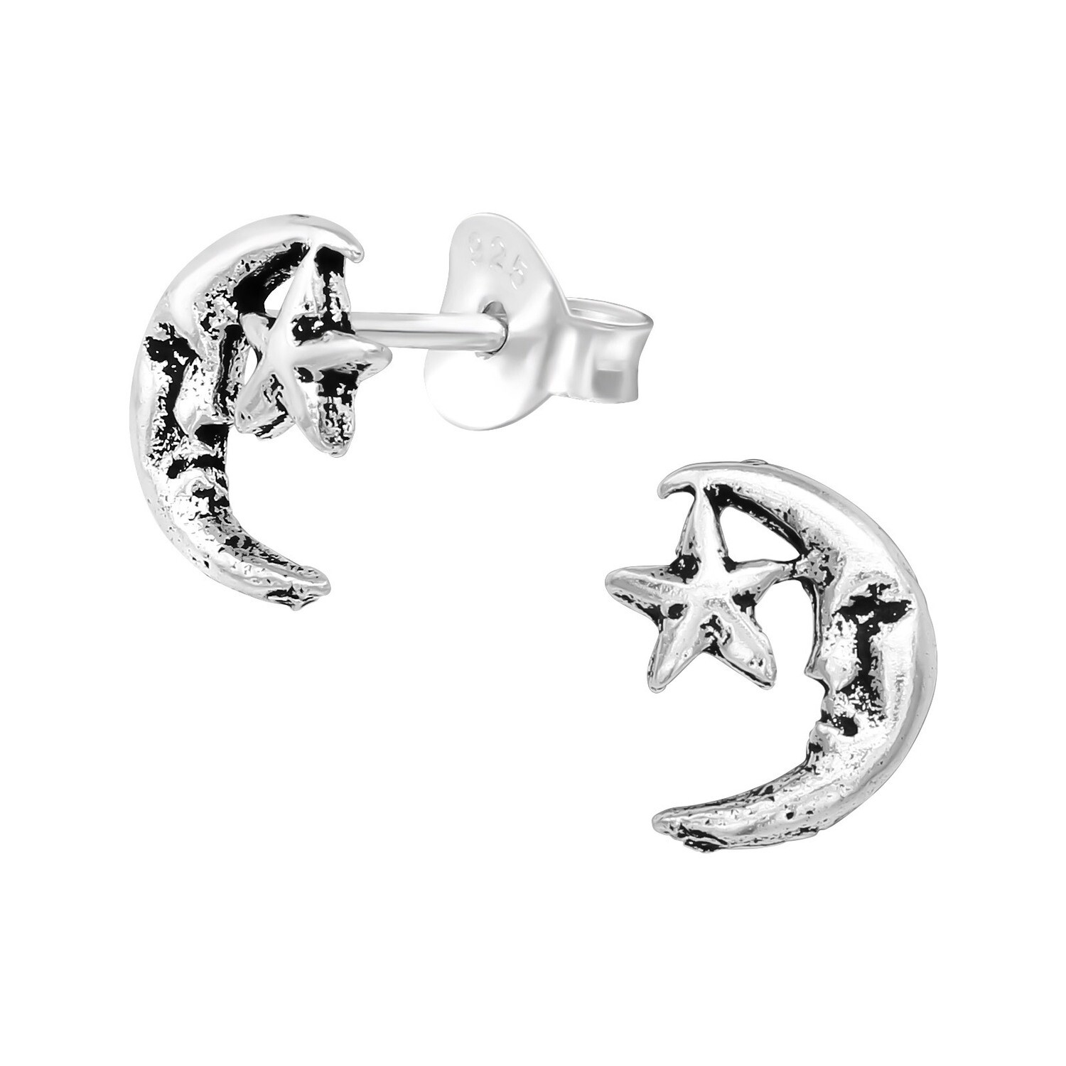 P28-56 Sterling Silver Man in the Moon + Star Posts