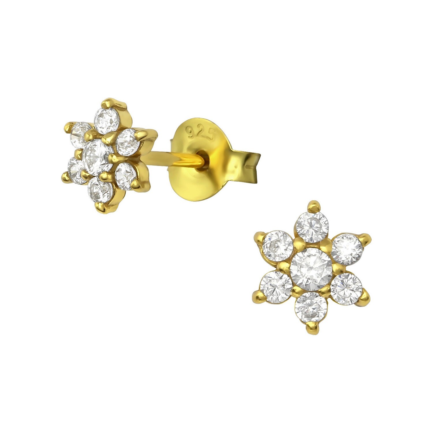 P42-14 CZ Star / Flower - Gold Plated Sterling Silver