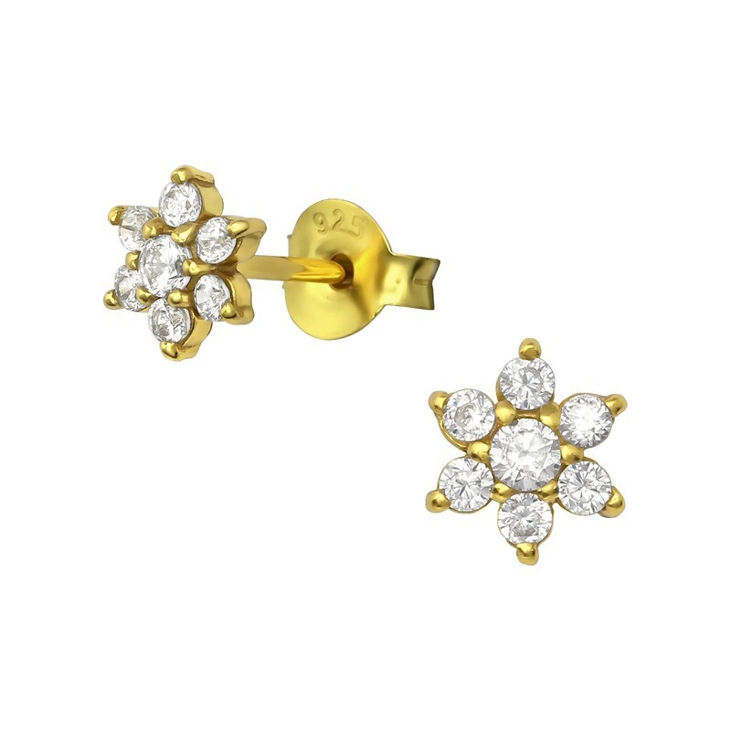 P42-14 CZ Star / Flower - Gold Plated Sterling Silver