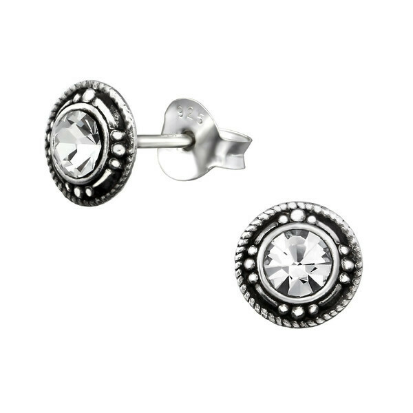 P35-2 Sterling Silver  Round Antiqued CZ Posts