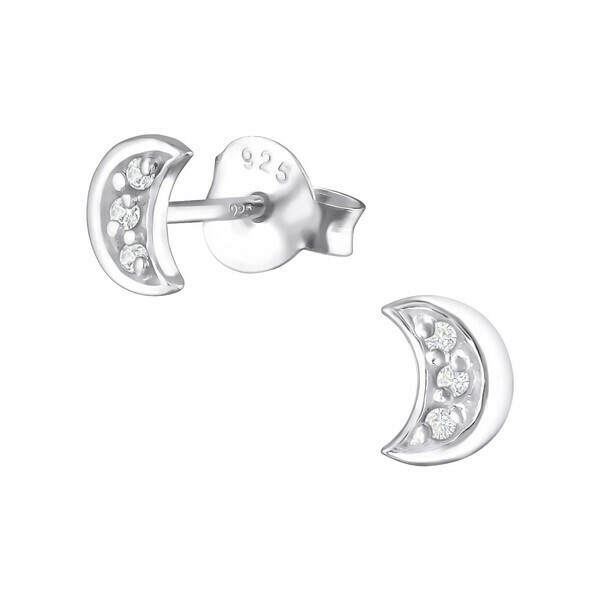 P35-8 Sterling Silver Tiny CZ Moon Posts