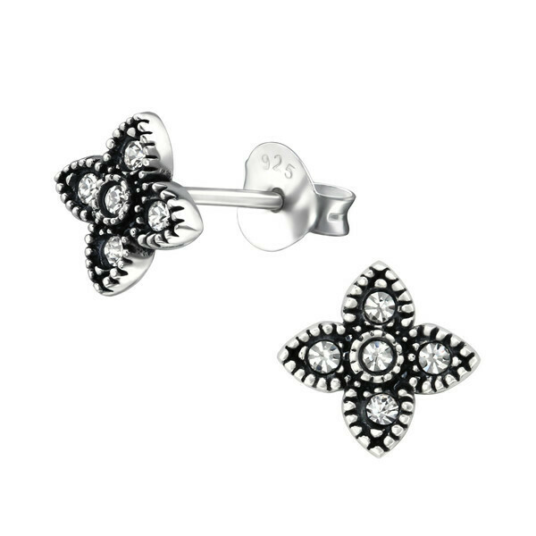 P35-18 Sterling Silver Pave’ CZ Four Point Floral Posts