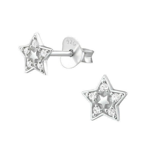 P35-22 Sterling Silver Pave Star Posts