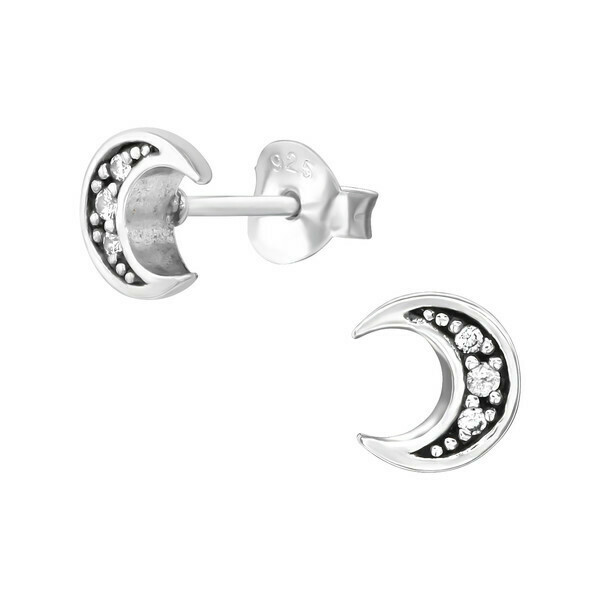 P35-47 Sterling Silver Marcasite Moon Posts