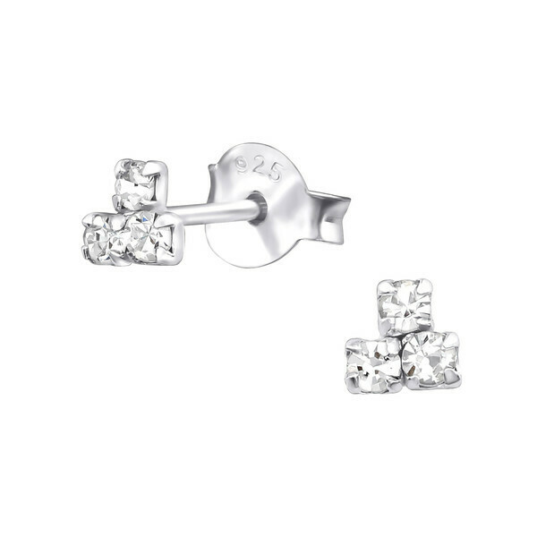 P36-4 Sterling Silver Triple Crystal Posts