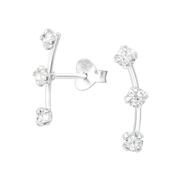 P35-50 Sterling Silver CZ Curved Bar Posts