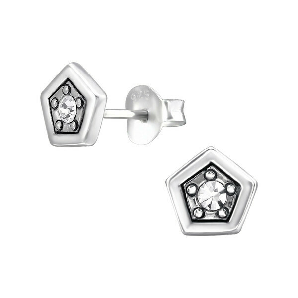 P36-14 Sterling Silver Pentagon CZ Posts 