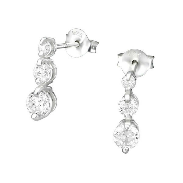 P36-21 Sterling Silver 3 Graduated CZ Dots Posts