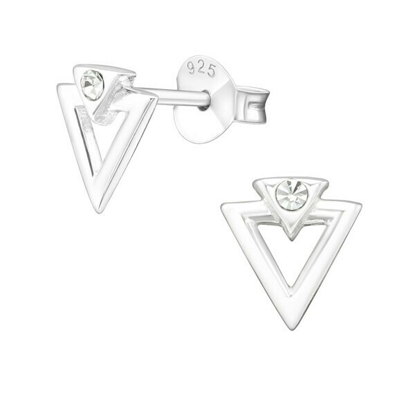 P36-28 Sterling Silver Open Triangle + CZ Dot Posts