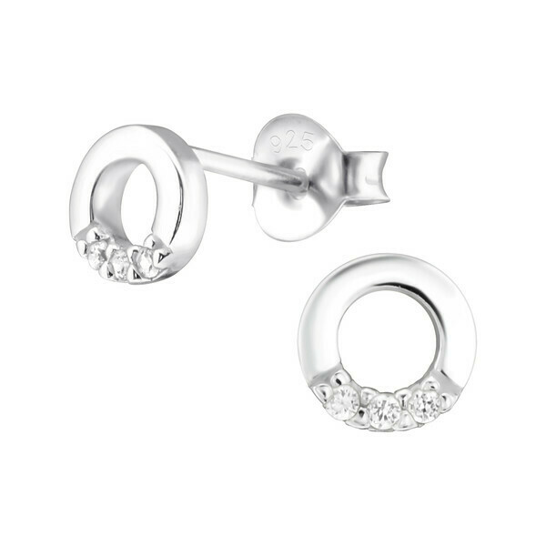 P36-39 Sterling Silver Open Circle CZ Posts