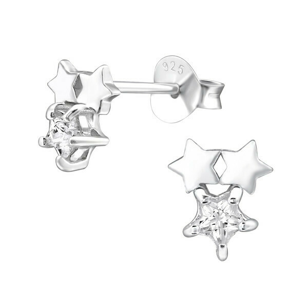 P36-38 Sterling Silver Triple Star CZ Posts