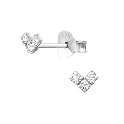 P36-6 Sterling Silver 3 Crystal Tiny Heart Posts