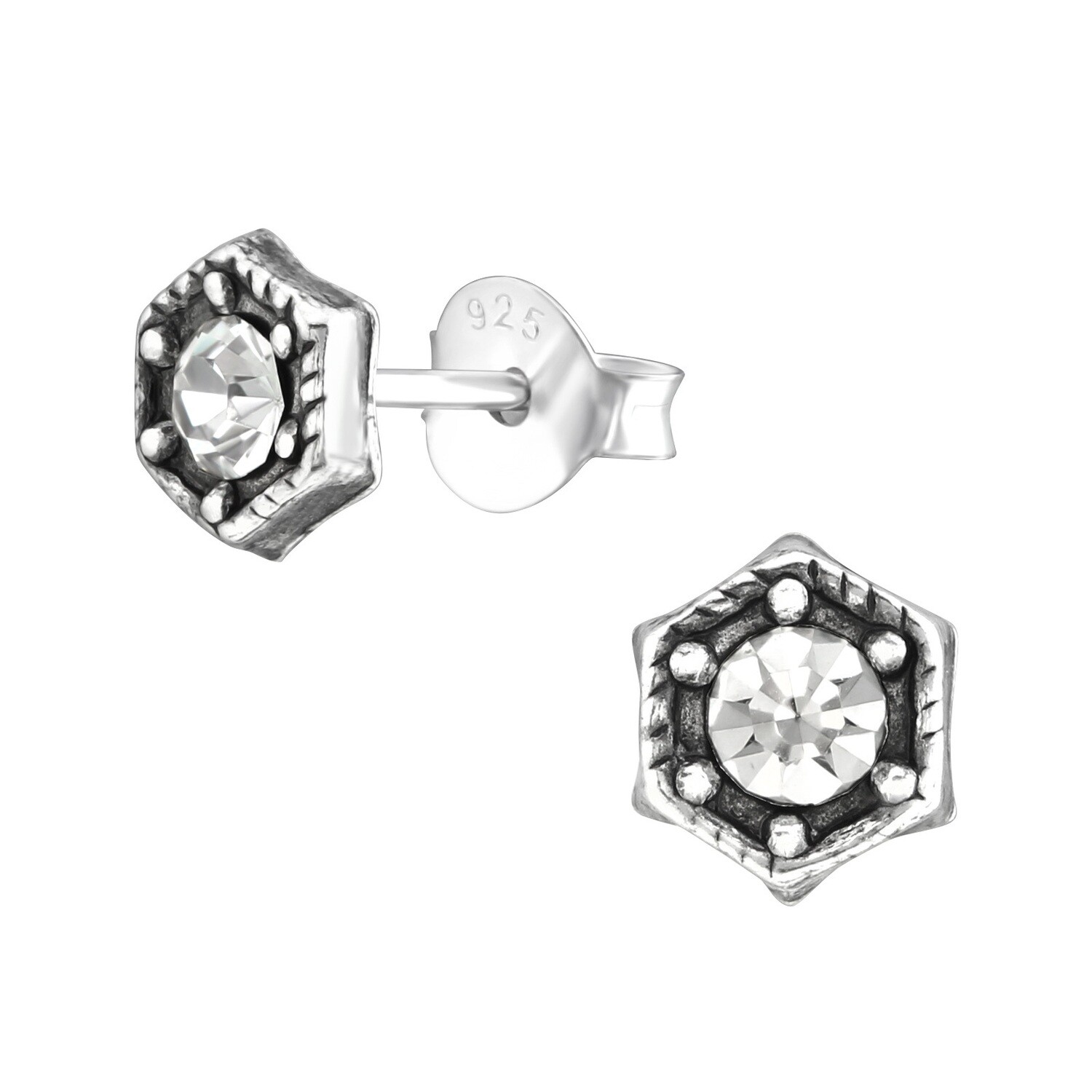P36-66 Sterling Silver Open Hexagon + CZ Dot Posts