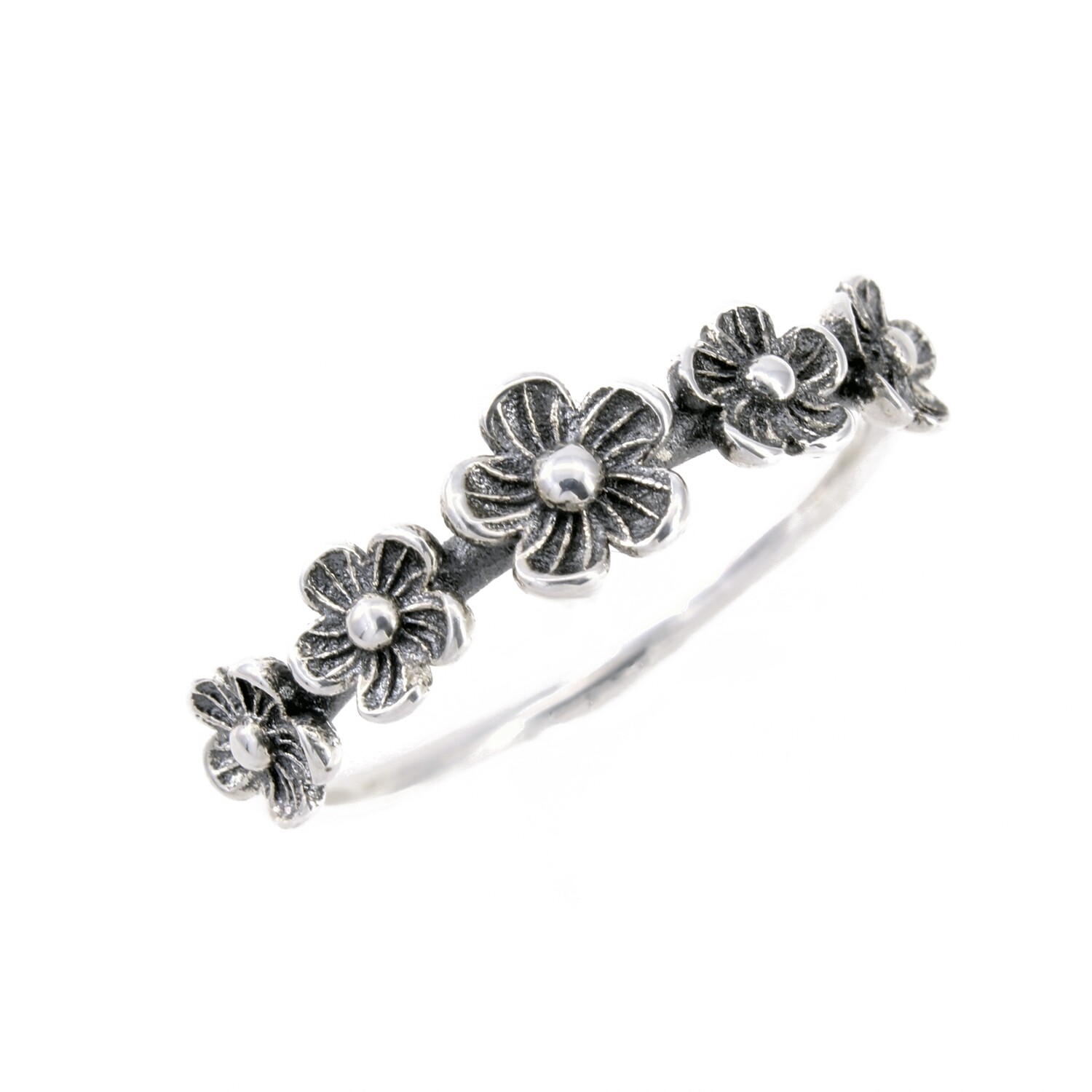 RP2973 Sterling Silver 5 Flowers Ring