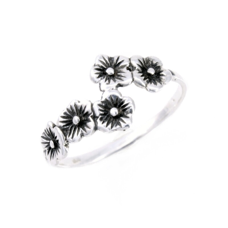 RW3522 Sterling Silver Chain of Flowers Ring