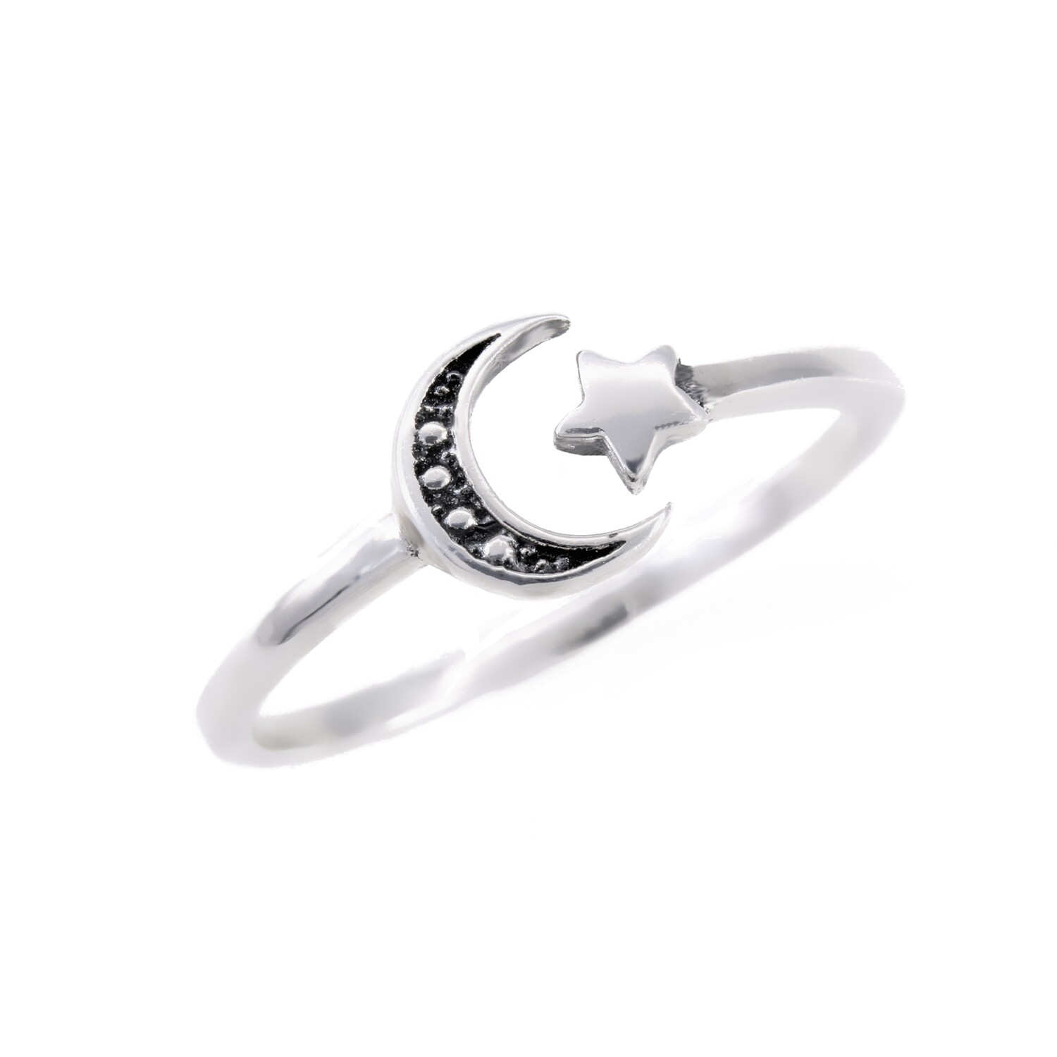RP2837 Sterling Silver Marcasite Moon + Star Ring