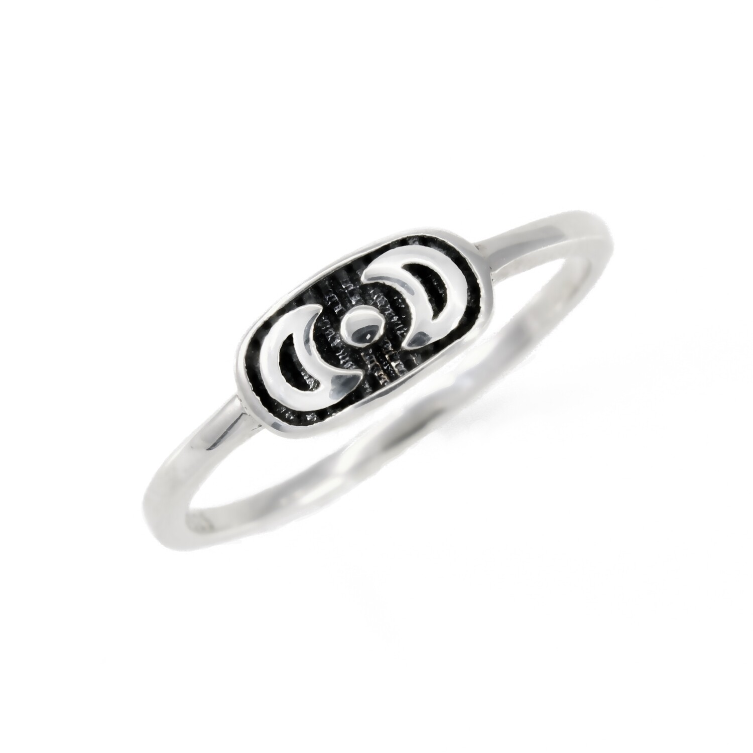 RP3792 Sterling Silver Double Moon Plaque Ring