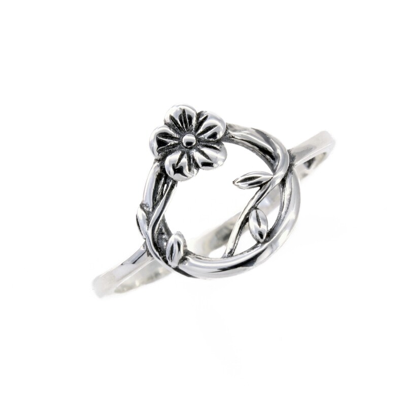 RP3593 Sterling Silver Floral Vine Circle Ring