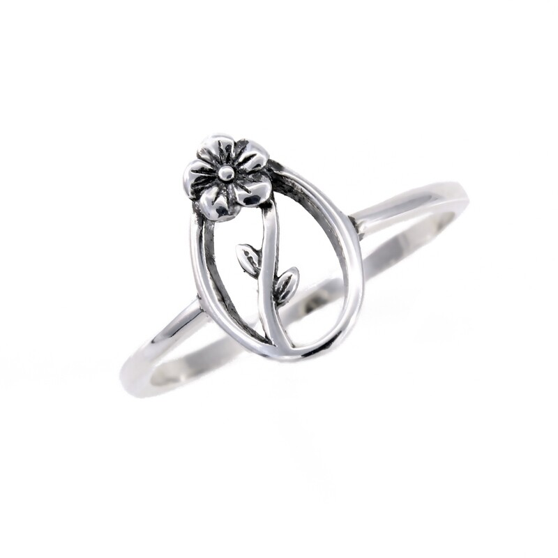 RP3828 Sterling Silver Open Oval Flower Ring 