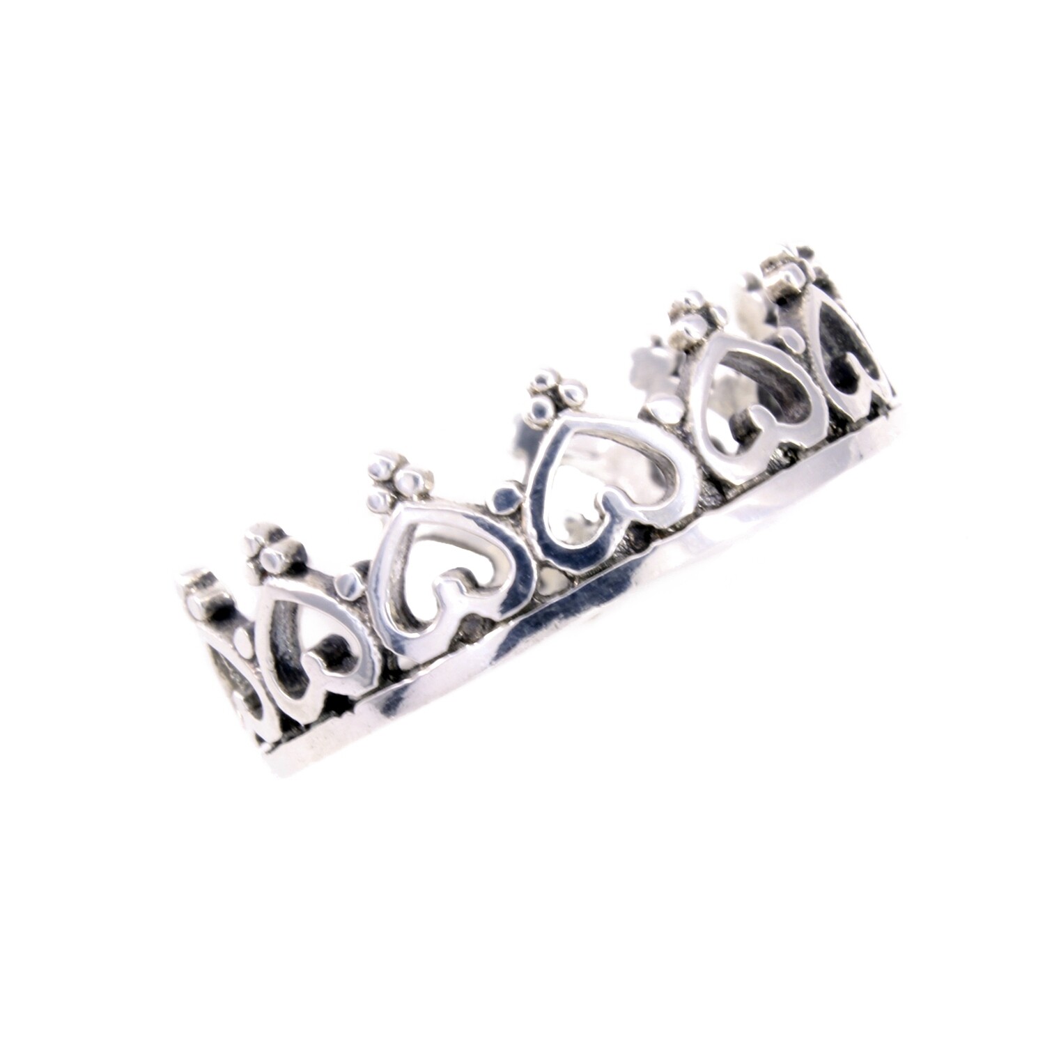 RP2234 Sterling Silver Open Hearts Crown Ring