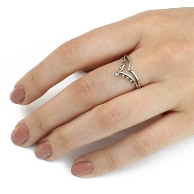 RP2394 Sterling Silver Double Dotted Chevron Ring