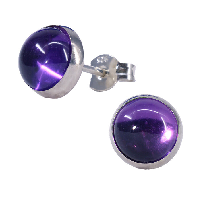 Amethyst 8mm Sterling Silver Circle Posts - P8-AMY
