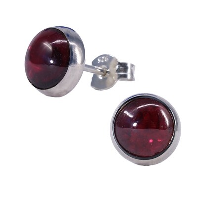 Garnet 8mm Sterling Silver Circle Posts - P8-GAR