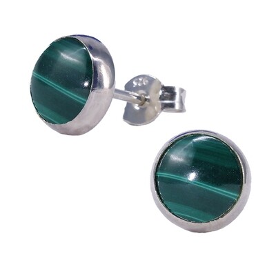 Malachite 8mm Sterling Silver Circle Posts - P8-MAL