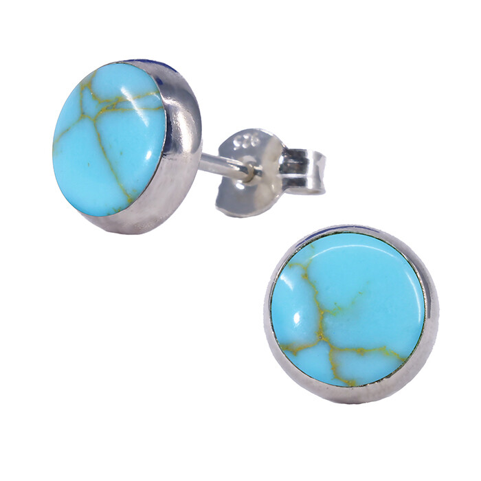 Turquoise Colored 8mm Sterling Silver Circle Posts - P8-TQ