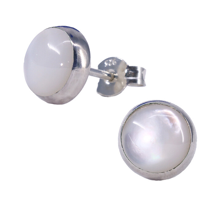 Mother of Pearl 8mm Sterling Silver Circle Posts - P8-MOP