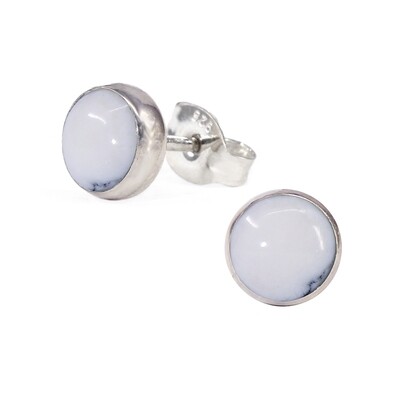 White Marbleized 6mm Sterling Silver Circle Posts - P6-HOW