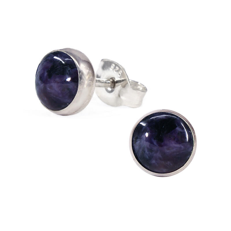 Charoite 6mm Sterling Silver Circle Posts - P6-CHR