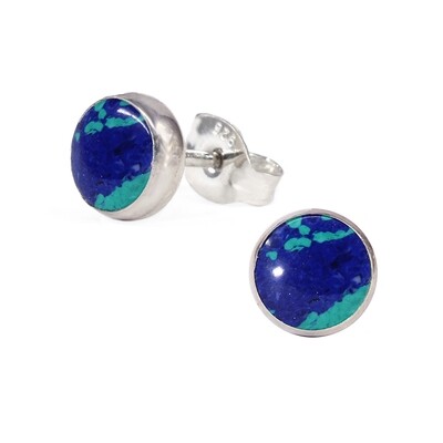 Azurite 6mm Sterling Silver Circle Posts - P6-AZ