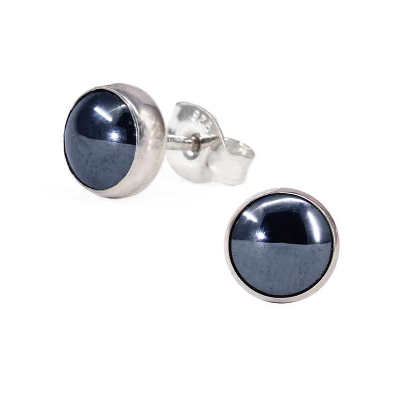 Hematite 6mm Sterling Silver Circle Posts - P6-HEM