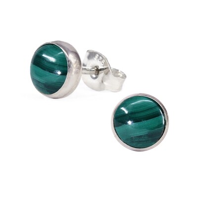 Malachite 6mm Sterling Silver Circle Posts - P6-MAL