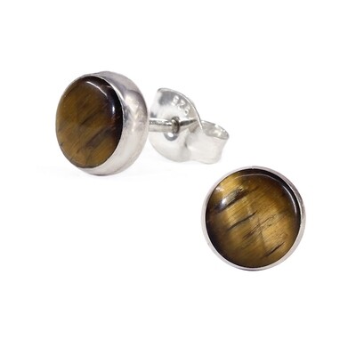 Tiger Eye 6mm Sterling Silver Circle Posts - P6-TE