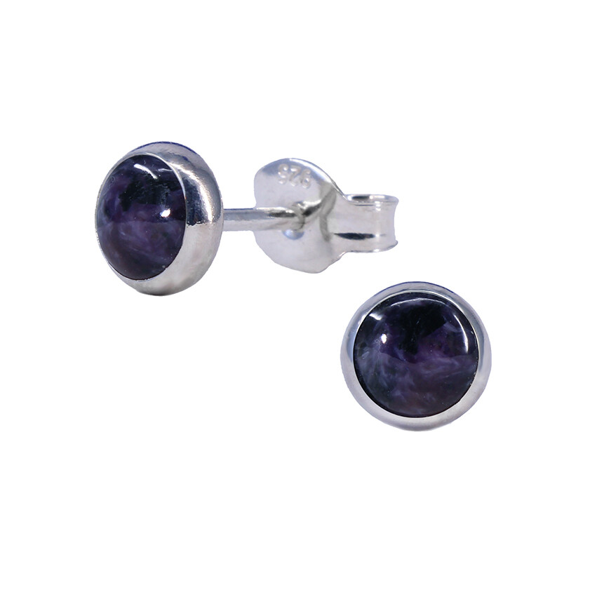 Charoite 5mm Sterling Silver Circle Posts - P5-CHR