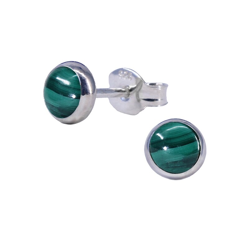 Malachite 5mm Sterling Silver Circle Posts - P5-MAL
