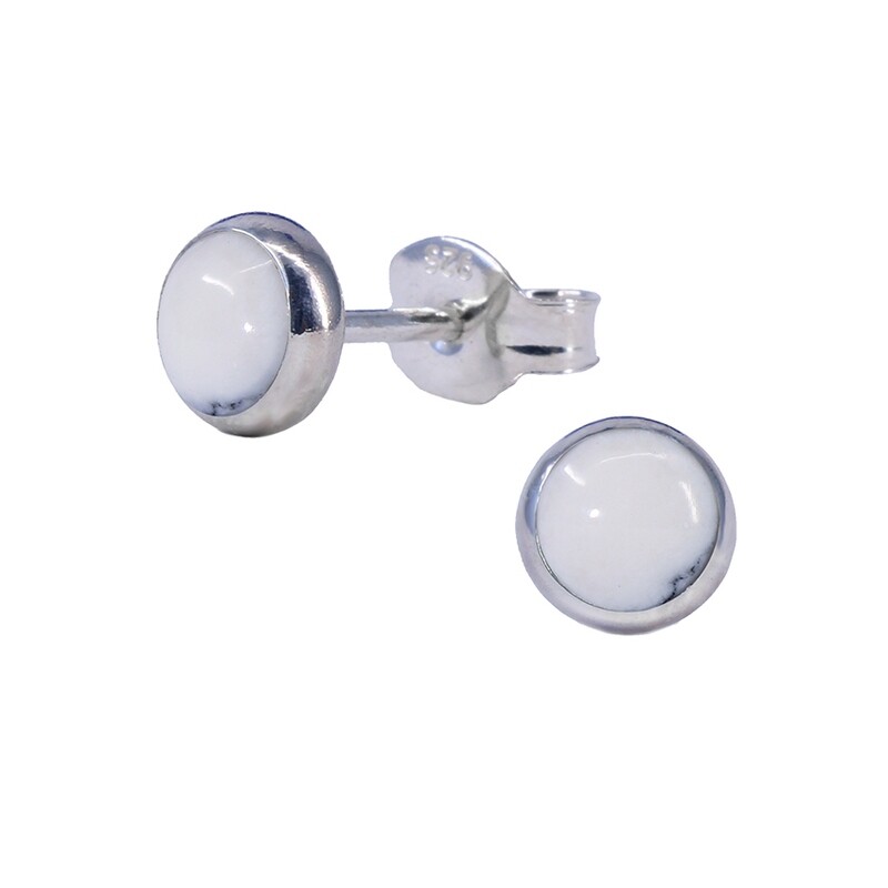 White Marbleized 5mm Sterling Silver Circle Posts - P5-HOW