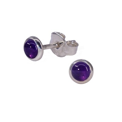 Amethyst 4mm Sterling Silver Circle Posts - P4-AMY
