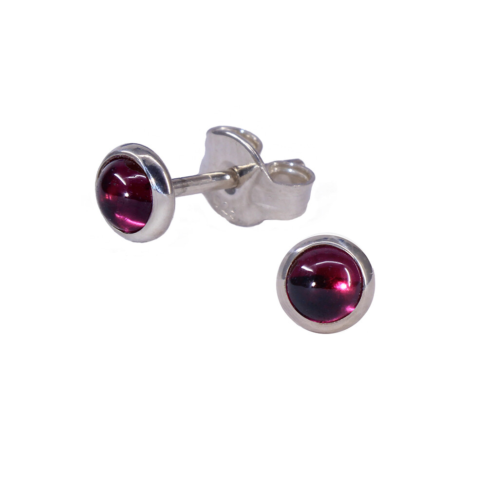 Garnet 4mm Sterling Silver Circle Posts - P4-GAR