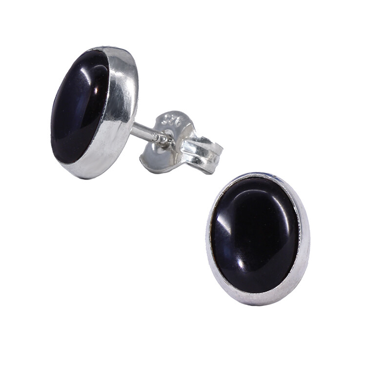 Black 6x8mm Sterling Silver Oval Posts - P11-BO