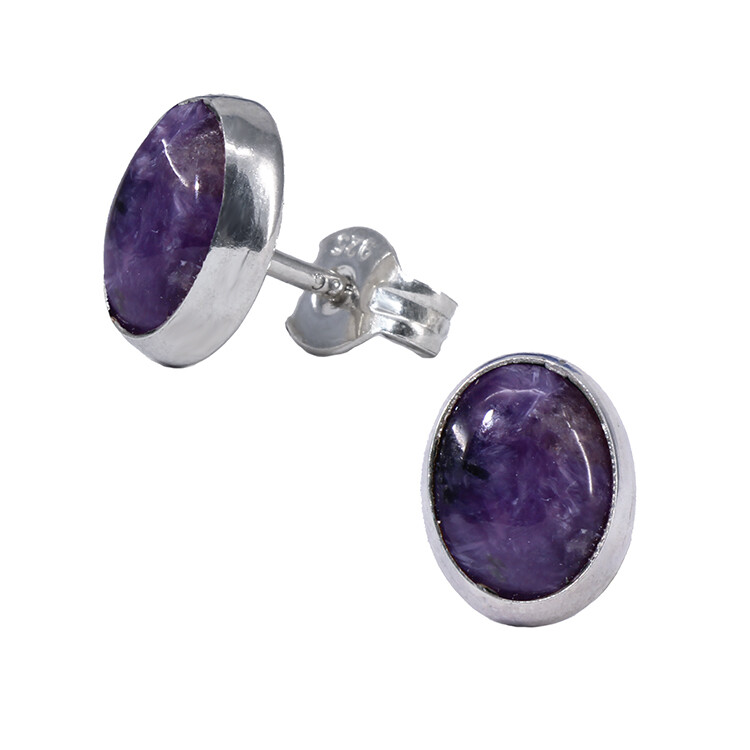 Charoite 6x8mm Sterling Silver Oval Posts - P11-CHR