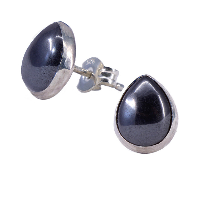 Hematite 8mm Sterling Silver Teardrop Posts - P10-HEM