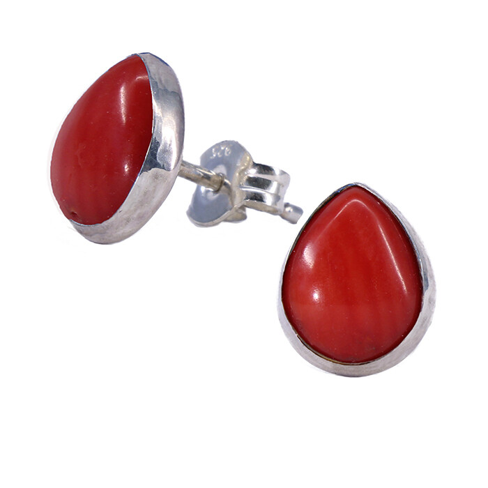 Coral Colored 8mm Sterling Silver Teardrop Posts - P10-CRL