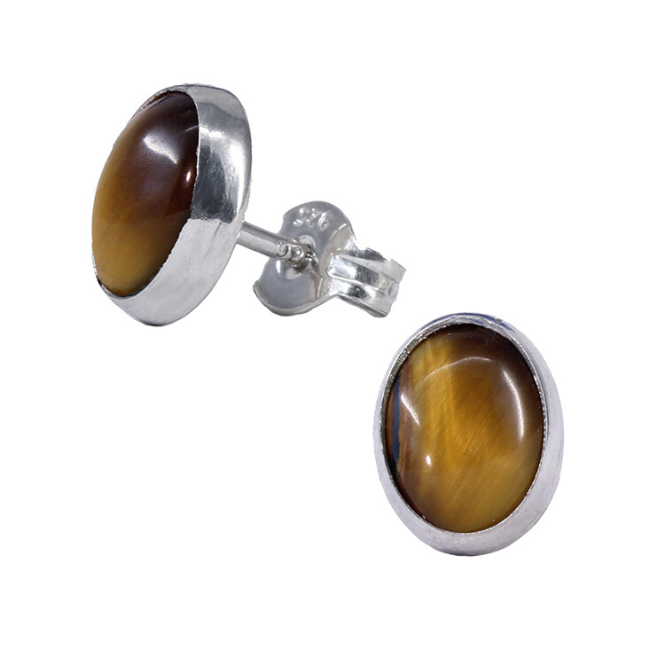 Tiger Eye 6x8mm Sterling Silver Oval Posts - P11-TE