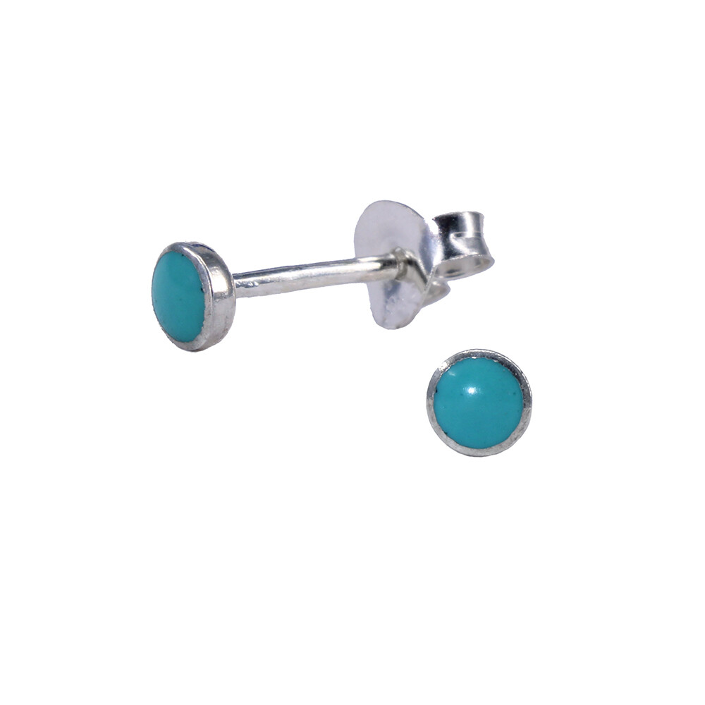 Turquoise Colored 3mm Sterling Silver Circle Post - #300