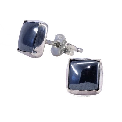 Hematite 6mm Sterling Silver Square Posts - P7-HEM