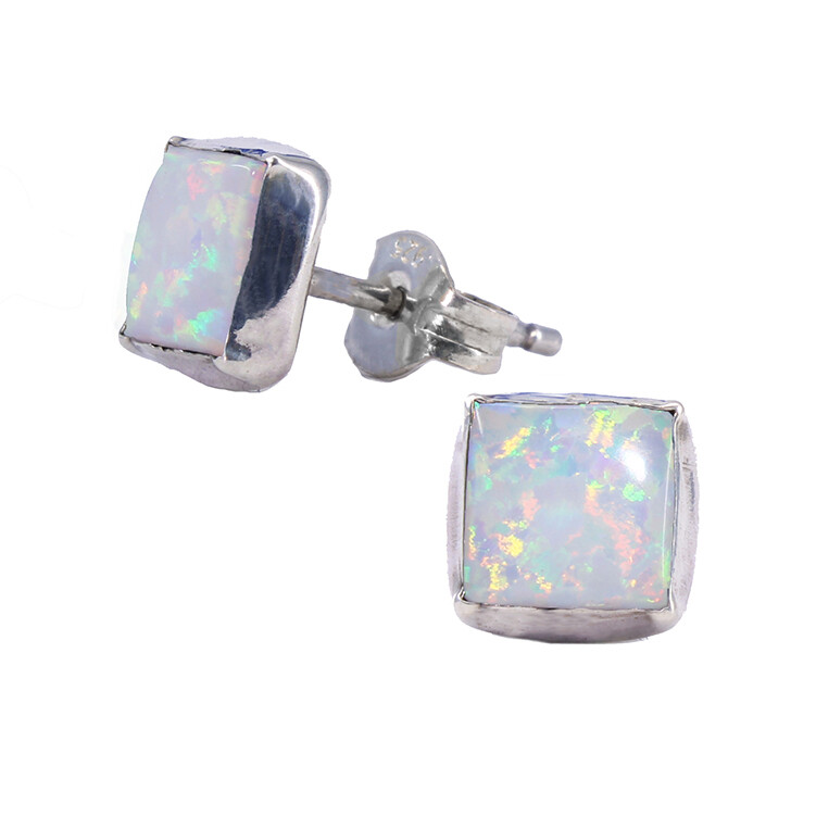 Opalescent 6mm Sterling Silver Square Posts - P7-WOP