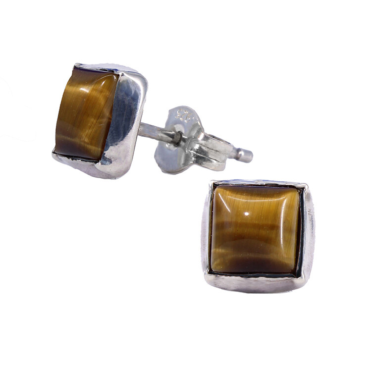 Tiger Eye 6mm Sterling Silver Square Posts - P7-TE
